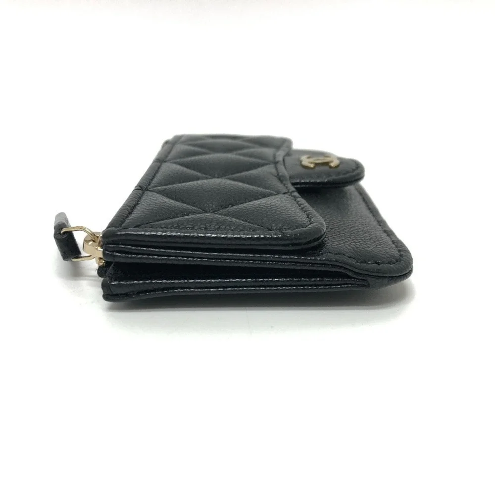 CHANEL Black Caviar Leather Logo Wallet